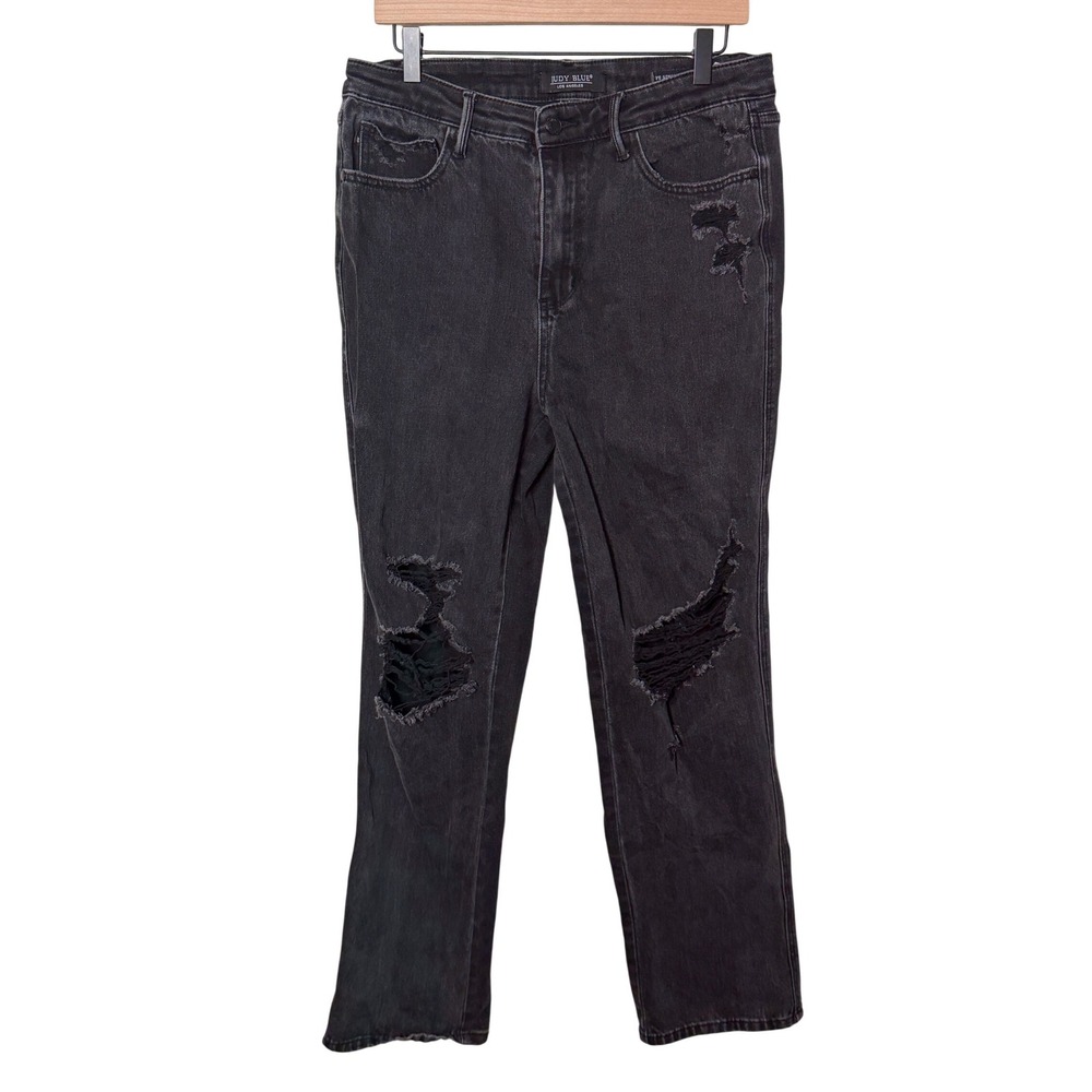 Judy Blue 90s Straight‎ Jeans Womens Black Distressed Size 13/31 Stretch Casual